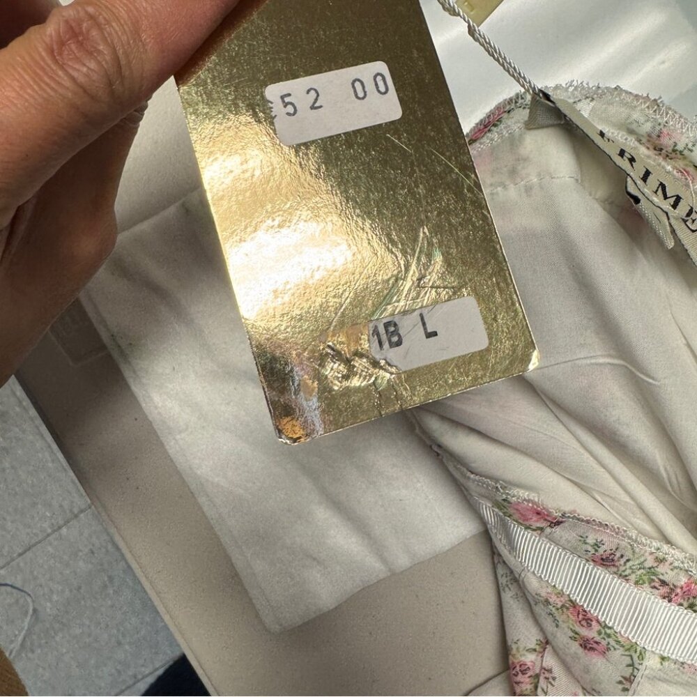 Frime White Floral Pleated Midi Skirt Size L Romantic Cottagecore Flowy Vintage - Picture 12 of 13